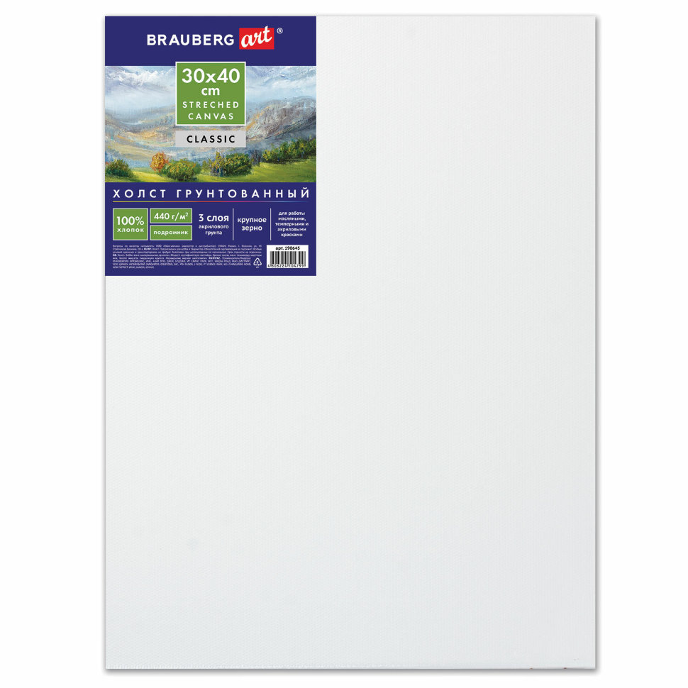 Холст грунтованный на подрамнике 30х40 см, хлопок, зерно 190645 цена за 2 шт , 